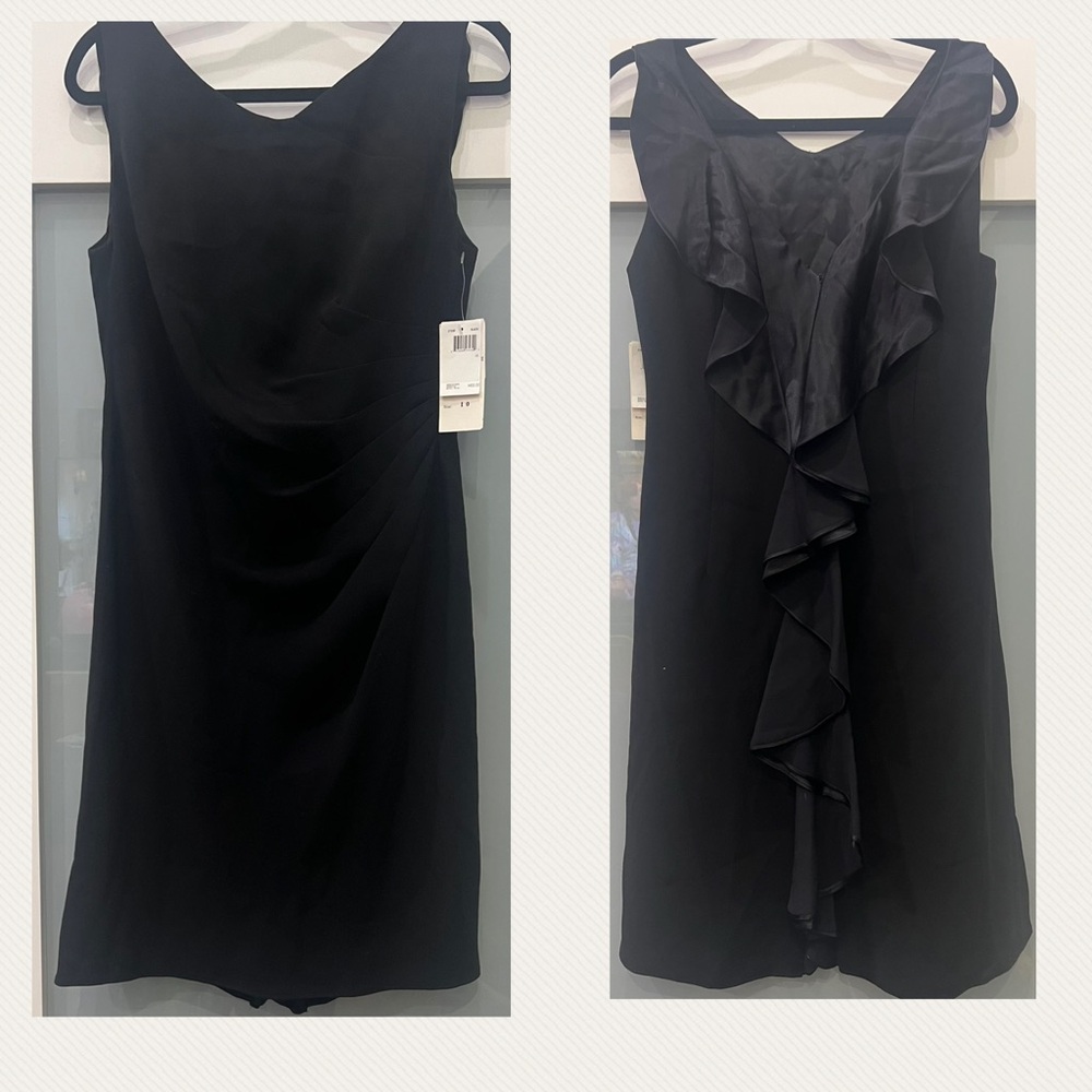 BRAND NEW CHETTA B Elegant Black Ruffle Back Dress Size 10